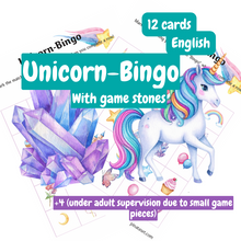 Cargar imagen en el visor de la galería, Einhorn-Bingo mit Spielsteine (Versand per Post ) 5x5 Felder