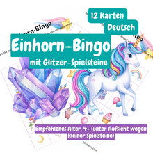 Cargar imagen en el visor de la galería, Einhorn-Bingo mit Spielsteine (Versand per Post ) 5x5 Felder

